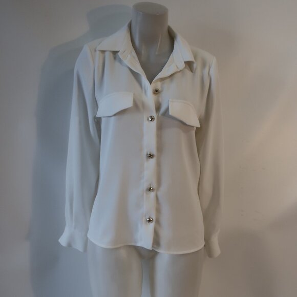Womens Zara White Button Blouse Top S - Picture 1 of 9